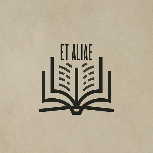 Minimalistic book open on brown paper background with the words "Et Aliae"